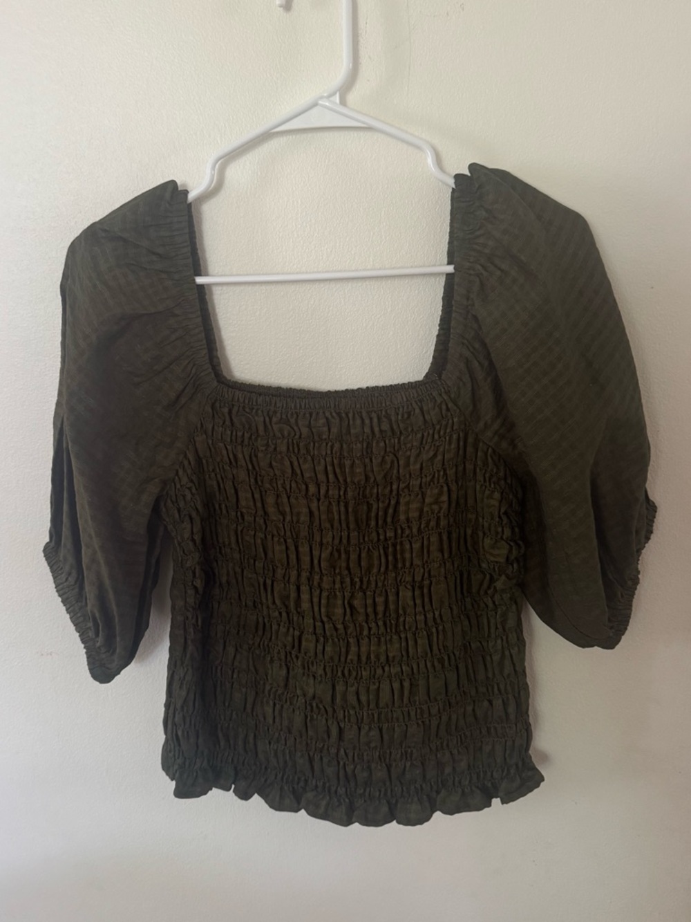 Old Navy Olive Smocked Square-Neck Puff Sleeve Top